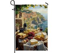 Bandiera da giardino autunnale per vigneti, rustica, bottiglia di vino, formaggio, uva, decorazione per la casa, bandiere da giardino, decorazione da giardino su entrambi i lati, 30,5 x 45,7 cm