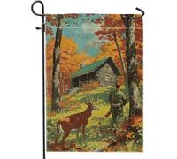 Bandiera da giardino autunnale rustica con cervi, decorazione per la casa della foresta arancione, bandiera su entrambi i lati in iuta per cortile, decorazione per vacanze all'aperto, 30,5 x 45,7 cm