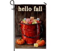 Bandiera da giardino autunnale, secchio rosso, decorazione autunnale, bandiera decorativa su entrambi i lati, decorazione per esterni, 30,5 x 45,7 cm
