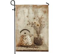 Bandiera da giardino autunnale vintage per caffettiera, decorazione rustica marrone, bandiera per la casa, bandiera da esterno in iuta su entrambi i lati per decorazioni autunnali, accenti per prato