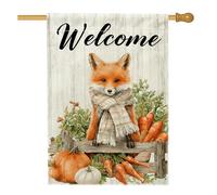 Bandiera da giardino autunnale volpe, arancione con volpe carina con zucca e carote, striscione decorativo per esterni, decorazione per la casa autunnale in iuta su entrambi i lati, bandiera per prato