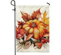 Bandiera da giardino autunnale, zucca arancione, fungo autunnale, decorazione per il Ringraziamento, bandiera rustica su entrambi i lati, decorazione da giardino per esterni, 30,5 x 45,7 cm