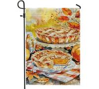 Bandiera da giardino autunnale, zucca colorata e torta, decorazione per la casa, bandiere da giardino, bandiera da giardino in iuta su entrambi i lati, decorazione per esterni, 30,5 x 45,7 cm