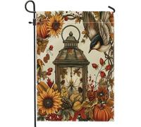 Bandiera da giardino autunnale, zucche arancioni, girasoli, uccello, lanterna, decorazione per la casa, bandiere da giardino, doppia tela, decorazione per esterni, 30,5 x 45,7 cm