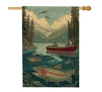 Bandiera da giardino avventura con pesca, stile vintage, illustrazione per pescatori, decorazione per la casa, decorazione per la casa, scena naturale su entrambi i lati, decorazione per prato per