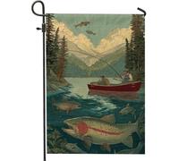 Bandiera da giardino avventura, stile vintage, illustrazione per pescatori, decorazione per la casa, doppia faccia scena della natura, decorazione per prato per esterni, 30,5 x 45,7 cm