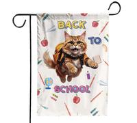 Bandiera Da Giardino Back To School Cute Maine Coon Cat Lover Bandiere Decorative Premium Bandiera Verticale Colori Vivaci Garden Flag Per Festival Feste Esterno 30X45CM