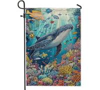 Bandiera da giardino, balena subacquea, decorazione per la casa, bandiera da giardino, bandiera da giardino, bandiera da cortile, bandiera a tema oceano, decorazione per prato esterno, 30,5 x 45,7 cm
