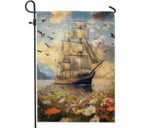 Bandiera da giardino barca a vela primavera estate banner vintage nautico per decorazione domestica bandiera in tessuto double face per la decorazione del prato all'aperto 12 x 18 pollici