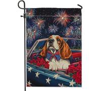 Bandiera da giardino Beagle del quarto di luglio, decorazione patriottica per auto con fuochi d'artificio, striscione per casa su entrambi i lati per vacanze all'aperto decorazione del prato 30,5 x