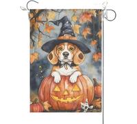 Bandiera Da Giardino Beagle Leaning Over The Scary Pumpkin, Halloween Fall Autumn Bandiera Verticale Durevole Garden Flag Colore Vivido Bandiera Da Cortile Per Feste Celebrazioni 30X45CM