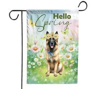 Bandiera Da Giardino Belgian Malinois Hello Spring Time Flower Nature Sheepdog Dog Lover Garden Flag Lavabile Bandiera Verticale Impermeabile Bandiere Decorative Per Esterno Festival 30X45CM