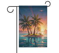 Bandiera da giardino "Benvenuto", bandiera da giardino con motivo "Alba", tropicale, palma, isola, primavera, estate, floreale, 12 x 18 pollici, doppia faccia, per decorazioni da esterno, per primav