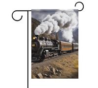 Bandiera da giardino "Benvenuto", con locomotiva a vapore, treno, primavera ed estate, floreale, 30,5 x 45,7 cm, decorazione da esterno bifacciale per primavera, inverno e fattoria, resistente allo