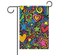 Bandiera da giardino "Benvenuto" con scarabocchi e linee, bandiera da giardino floreale primaverile ed estiva, 12x18 pollici, decorazione da esterno bifacciale per primavera, inverno e fattoria, res