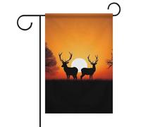 Bandiera da giardino "Benvenuto Tramonto Cervo Primavera Estate Floreale" 12x18 pollici, decorazione da esterno bifacciale per primavera inverno fattoria, resistente allo sbiadimento e facile da ins