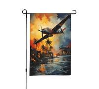 Bandiera da giardino bifacciale con aerei da combattimento che sganciano bombe, scintille che volano, decorazione per esterni da 12 x 18 pollici
