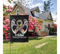 Bandiera da giardino bifacciale con ali d'angelo, per la consapevolezza dell'autismo infantile, decorazione da esterno per cortile, 28x40 pollici