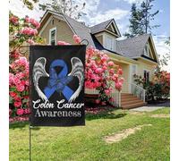 Bandiera da giardino bifacciale con ali d'angelo per la sensibilizzazione sul cancro al colon, decorazione da esterno per cortile, 28x40 pollici