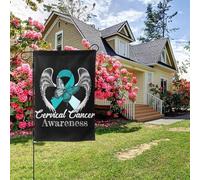 Bandiera da giardino bifacciale con ali d'angelo per la sensibilizzazione sul cancro cervicale, decorazione per esterni da 28x40 pollici