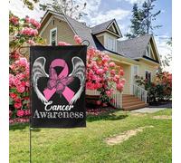 Bandiera da giardino bifacciale con ali d'angelo per la sensibilizzazione sul cancro, decorazione per esterni da 28x40 pollici