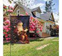 Bandiera da giardino bifacciale con Babbo Natale che legge un libro, decorazione per esterni da 28x40 pollici