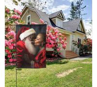Bandiera da giardino bifacciale con Babbo Natale e la signora Claus che si baciano, decorazione per esterni da 28x40 pollici