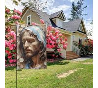 Bandiera da giardino bifacciale con immagini murali di Gesù, stile D, decorazione per esterni da 28x40 pollici