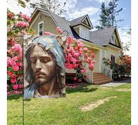 Bandiera da giardino bifacciale con immagini murali di Gesù, stile E, decorazione per esterni da 28x40 pollici