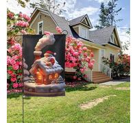 Bandiera da giardino bifacciale con la casa delle fiabe di Babbo Natale, decorazione per esterni da 28x40 pollici