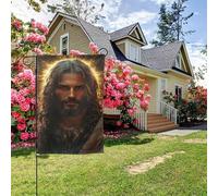 Bandiera da giardino bifacciale con murale religioso della Divina Misericordia di Dio, decorazione da esterno per cortile, 28x40 pollici