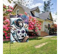 Bandiera da giardino bifacciale con poster di astronauta spaziale e scimmia, decorazione per esterni da 28x40 pollici