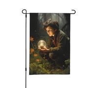 Bandiera da giardino bifacciale con ragazzo che tiene una torcia nella giungla, decorazione da esterno per cortile, 12 x 18 pollici