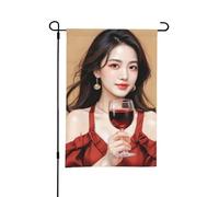 Bandiera da giardino bifacciale con scritta " ragazza che beve da un calice", decorazione da esterno per cortile, 12 x 18 pollici
