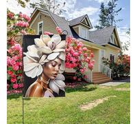 Bandiera da giardino bifacciale con testa di donna nera e fiori bianchi, stile B, 28x40 pollici, decorazione per esterni