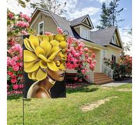 Bandiera da giardino bifacciale con testa di donna nera e fiori gialli, stile B, 28x40 pollici, decorazione per esterni