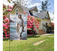 Bandiera da giardino bifacciale "Gesù che cammina sull'acqua", stile A, decorazione per esterni da 28x40 pollici