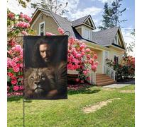 Bandiera da giardino bifacciale raffigurante Dio Gesù che tiene in braccio un leone, decorazione per esterni da 28x40 pollici