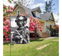 Bandiera da giardino bifacciale stile A con tema "Sparatoria dell'esercito americano", decorazione per esterni da 28x40 pollici