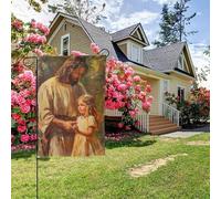 Bandiera da giardino bifacciale stile C con Gesù e la bambina, decorazione per esterni da 28x40 pollici