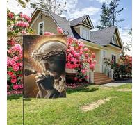 Bandiera da giardino bifacciale stile D con murale cristiano "Divina Misericordia di Dio", decorazione per esterni da 28x40 pollici