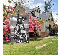 Bandiera da giardino bifacciale stile E con tema "Sparatoria dell'esercito americano", decorazione per esterni da 28x40 pollici