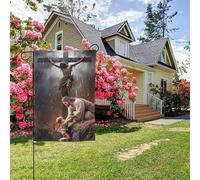 Bandiera da giardino bifacciale stile G con murale cristiano "Divina Misericordia di Dio", decorazione per esterni da 28x40 pollici
