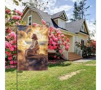 Bandiera da giardino bifacciale stile L con murale cristiano "Divina Misericordia di Dio", decorazione per esterni da 28x40 pollici