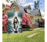 Bandiera da giardino bifacciale stile M con murale cristiano "Divina Misericordia di Dio", decorazione per esterni da 28x40 pollici