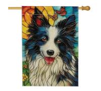 Bandiera da giardino blu Border Collie, striscione decorativo colorato per cani, perfetto per la primavera e l'estate, decorazione per prato all'aperto, vivace design floreale e farfalla, 71 x 101 cm