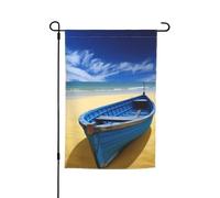 Bandiera da giardino blu cielo giallo spiaggia barca 30,5 x 45,7 cm doppia faccia primavera estate bandiera decorativa da cortile piccola bandiera stagionale vacanza decorazione esterna