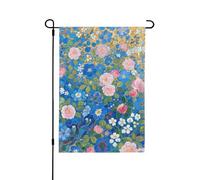 Bandiera da giardino blu con fiore dipinto stampato su entrambi i lati per decorazioni esterne per tutte le stagioni 71 x 101 cm