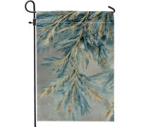 Bandiera da giardino botanico blu, elegante design a foglia, decorazione per esterni, striscione in iuta su entrambi i lati per la decorazione primaverile estiva del prato 30,5 x 45,7 cm