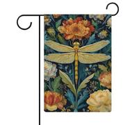Bandiera da giardino botanico con libellula e fiori per vacanze stagionali in iuta double face per casa cortile bandiere esterne 30,5 x 45,7 cm